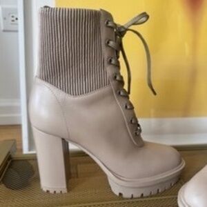 Gianvito Rossi Leather Heeled Combat Boots Beige